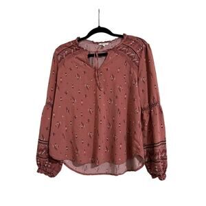 Maurices Pink Printed Balloon Sleeve Blouse Size L
